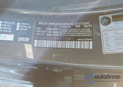 2021 Mercedes-Benz E 350 4Matic z USA, uszkodzony, nr VIN W1KZF8EB5MA975081